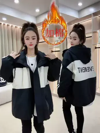 欧洲站时尚外套女秋季新款高级感连帽夹棉冲锋衣休闲运动棒球服潮商品大图