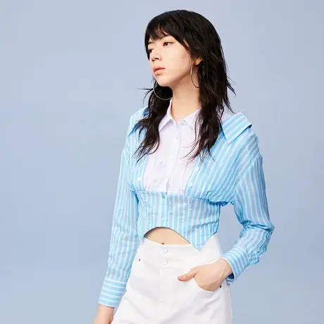 RIENYRE衬衫春装女2023年新款法式独特别致小上衣高级长袖白衬衫商品大图