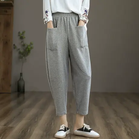 dza 全棉九分休闲裤女士运动裤2023新款春季百搭哈伦裤宽松阔腿裤图片