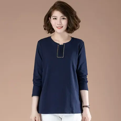 秋装新款长袖t恤加肥加大码女装上衣宽松中年妈妈显瘦纯棉打底衫商品大图