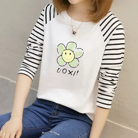 白色长袖t恤女早春秋宽松2022新款韩版百搭体恤纯棉内搭打底衫潮图片