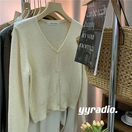 韩国3色v领针织开衫洋气外套自留款秋季新款2023早秋外套百搭上衣商品大图