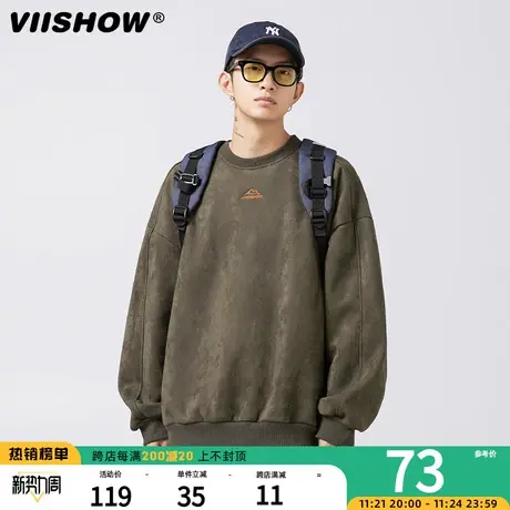 VIISHOW美式380g重磅复古卫衣男春秋ins潮牌宽松麂皮绒秋季上衣商品大图