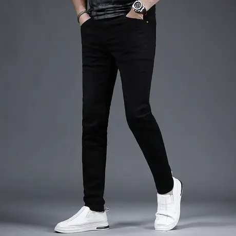 纯黑色牛仔裤男修身小脚裤2023春季新款韩版潮流百搭休闲男士裤子商品大图