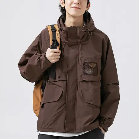 男士休闲连帽外套男高级感痞帅2023年新款美式复古夹克工装冲锋衣商品大图