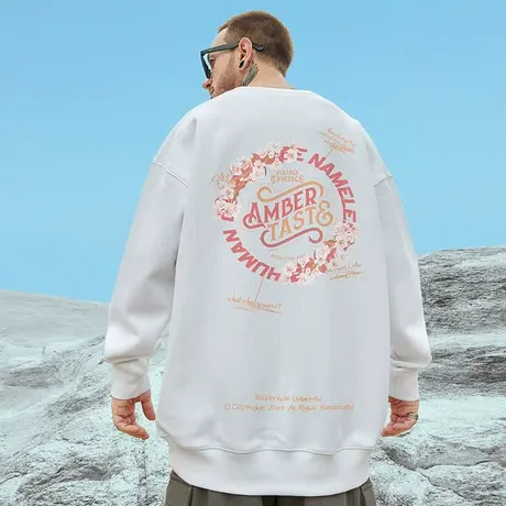 国潮oversize港风圆领加绒卫衣男潮牌ins潮流大码春秋款情侣无帽商品大图