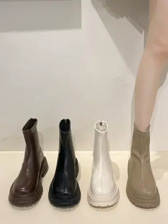 高级感瘦瘦靴女2023秋季新款英伦风马丁靴百搭厚底小个子短筒短靴图片