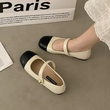 平底单鞋女士2023年夏季新款法式复古洋气仙女风软底玛丽珍小皮鞋商品大图