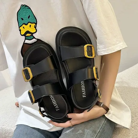 厚底罗马凉鞋女2023年新款夏季休闲双搭扣松糕网红ins潮沙滩凉鞋商品大图