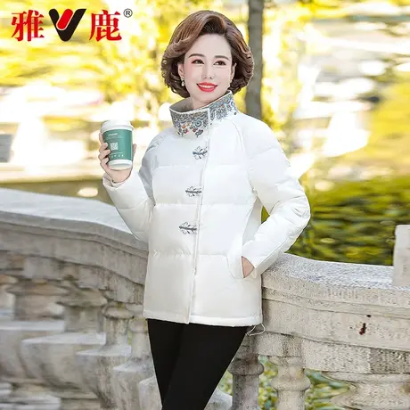雅鹿妈妈羽绒服短款中年女士轻薄加厚保暖中老年冬装外套图片