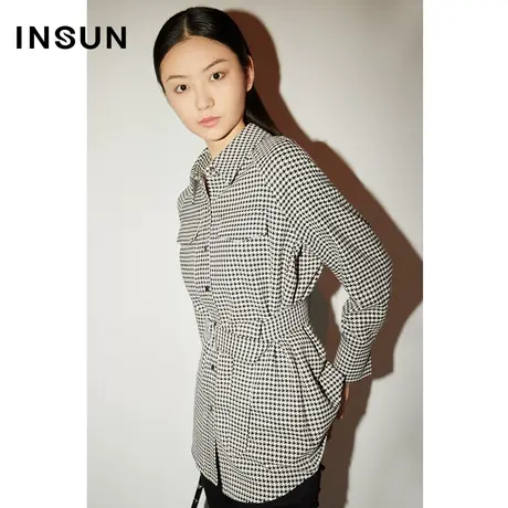 恩裳COVER春秋季摩登时尚经典千鸟格色织提花百搭通勤衬衫图片