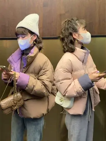 欧货时尚洋气撞色立领羽绒服外套女冬季新款加厚保暖白鸭绒上衣潮商品大图