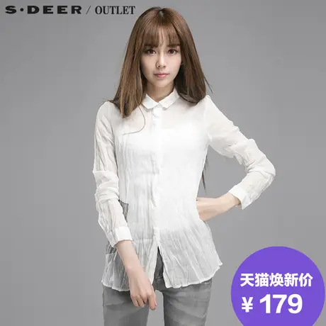 s.deer【新品】圣迪奥正品长袖绣线几何图形苎麻衬衫S15180568图片