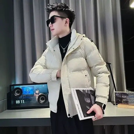 连帽工装棉衣男冬季2023新款潮牌修身短款时尚高级感棉服上衣外套图片
