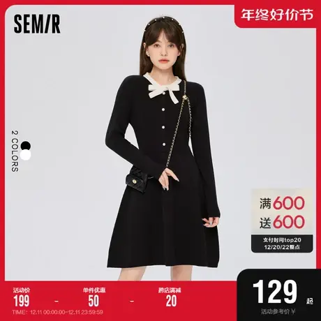 森马连衣裙女蝴蝶结撞色打底裙优雅2023冬裙子气质修身针织裙韩版图片