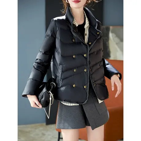 宝诗黎立领双排扣宽松外套2023秋冬季新款轻薄短款90白鸭绒羽绒服图片