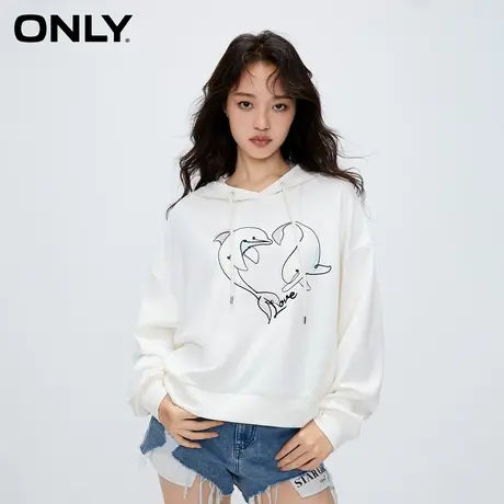 ONLY奥莱2023夏季新款时尚潮流休闲刺绣落肩连帽卫衣女商品大图