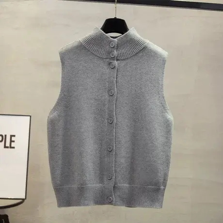 双面马甲毛衣女秋冬新款纯色半高领麻花针织开衫背心法式宽松上衣图片