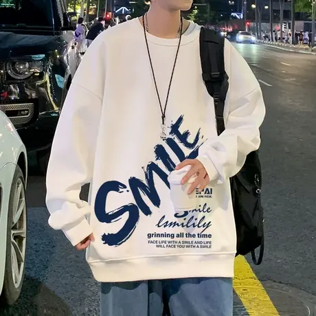 潮流宽松百搭圆领卫衣男cityboy港风字母印花套头休闲情侣上衣服商品大图