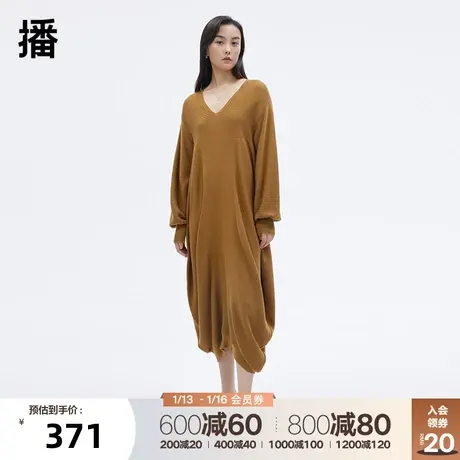 播秋季新款羊毛宽松气质复古灯笼袖V领连衣裙女BDP3LD1865图片