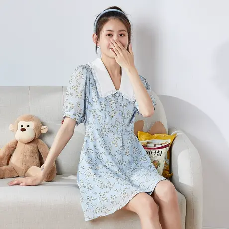 唐狮2021夏季新款女连衣裙娃娃领碎花短款炸街收腰a字减公主裙子图片