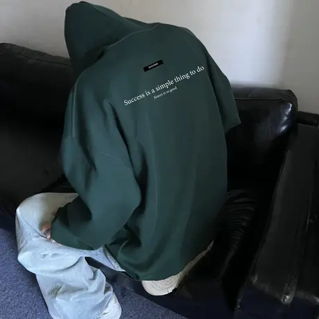 新款潮流时尚情侣连帽卫衣男ins秋冬季宽松慵懒风痞帅套头帽衫男商品大图