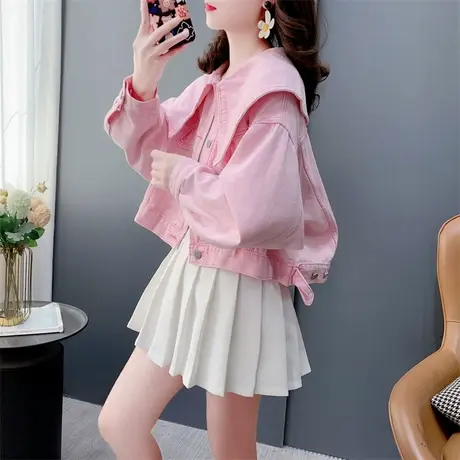 韩系chic减龄娃娃领牛仔外套女春季2024年新款休闲百搭设计感上衣图片