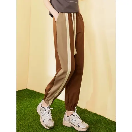 a02春款2024抽绳宽松灯笼美式撞色条纹运动女式休闲裤商品大图