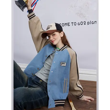 a022024春季新款撞色拼接设计个性棒球服休闲宽松百搭女式外套图片