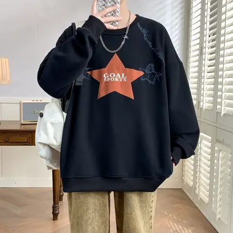 欧洲站时尚印花卫衣男潮牌流行青年长袖上衣套头男装T恤2024新款商品大图