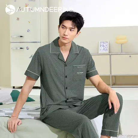 【超柔软】秋鹿睡衣男2024夏季新款短袖凉感纯棉春秋季家居服套装图片