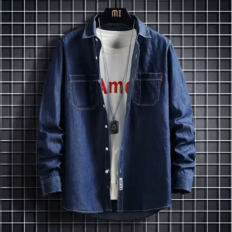 牛仔衬衫男薄款秋季长袖寸衣服男士休闲男生男装外套纯棉外穿衬衣商品大图
