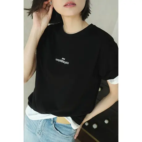 2024春夏新款时尚简约马吉拉风格倒置刺绣字母宽松显瘦短袖T恤女商品大图