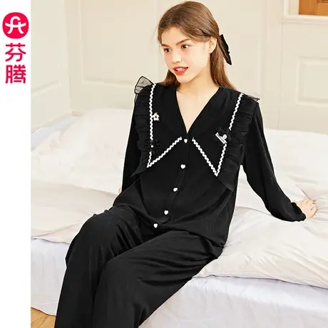芬腾睡衣女款2024新款春款纯棉长袖V领套装春秋季宽松大码家居服商品大图