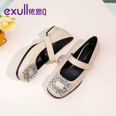 依思Q玛丽珍女鞋小皮鞋女百搭水钻方时尚百搭配裙子头方扣单鞋女商品大图