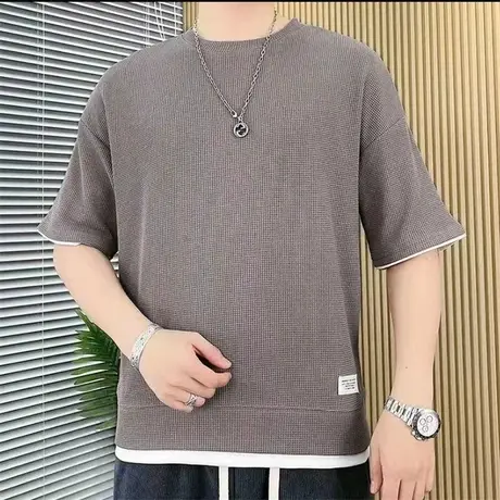 重磅华夫格短袖t恤男潮牌夏季薄款半袖男生体恤冰丝休闲上衣服商品大图