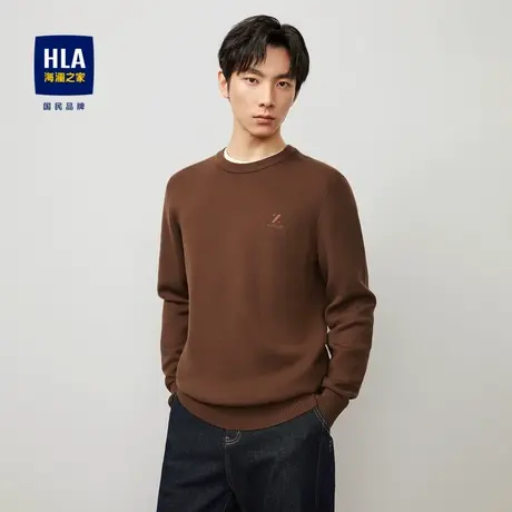 HLA/海澜之家长袖针织衫23秋冬新纯色圆领加绒修身包芯纱上衣男商品大图