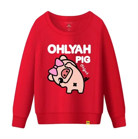 Ohlyah品牌女装休闲纯棉宽松卫衣红色小猪新年本命印花圆领长袖潮商品大图