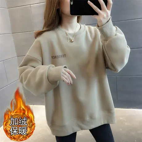 加绒加厚卫衣女秋冬2023年新款中长款韩版宽松百搭慵懒风上衣女装商品大图