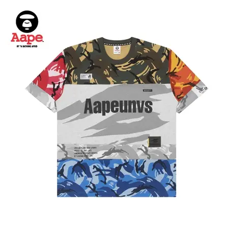 Aape旗舰店男装春夏字母印花多色迷彩拼接圆领短袖T恤0867XBI图片
