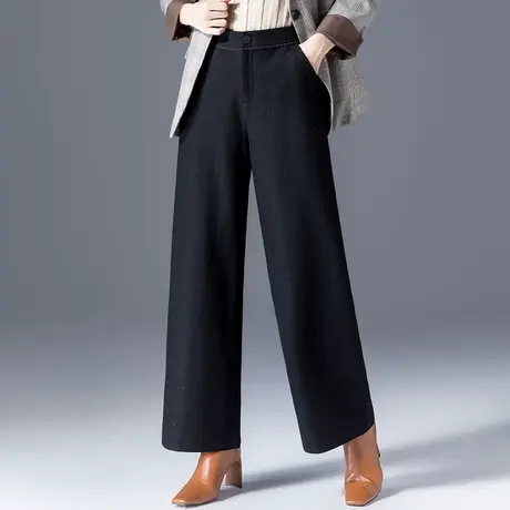 黑色毛呢阔腿裤女秋冬2023新款裤子女冬季羊毛女裤冬休闲裤直筒裤商品大图