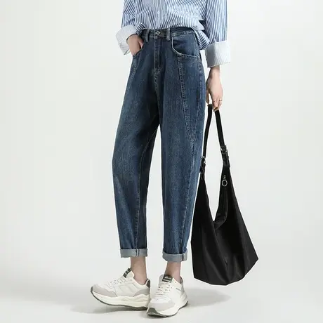 高腰潮牌牛仔裤女春秋2023新款小个子九分显瘦裤子老爹萝卜哈伦裤商品大图