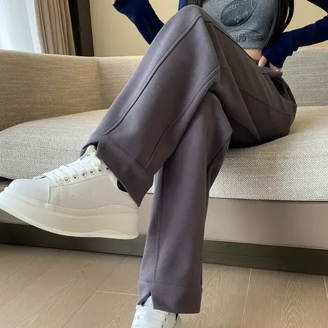 窄版阔腿运动裤女春秋季垂感休闲灰色针织小个子新款直筒拖地裤子商品大图