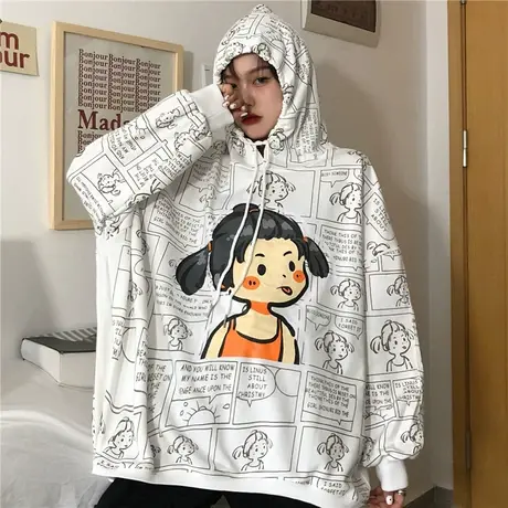 日系古着oversize卫衣女潮ins连帽春秋薄款宽松韩版bf慵懒风外套图片