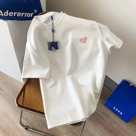 孕妇大码欧美式复古小众设计感棉短袖T恤女夏季宽松情侣上衣服图片