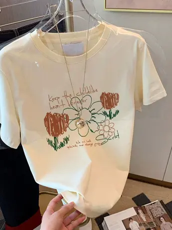 2023新款正肩女士仿棉短袖T恤气质时尚百搭洋气减龄显瘦上衣夏季图片