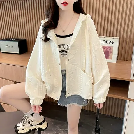 早秋设计感小众外套女春秋季韩版宽松初秋薄款小个子提花开衫卫衣图片