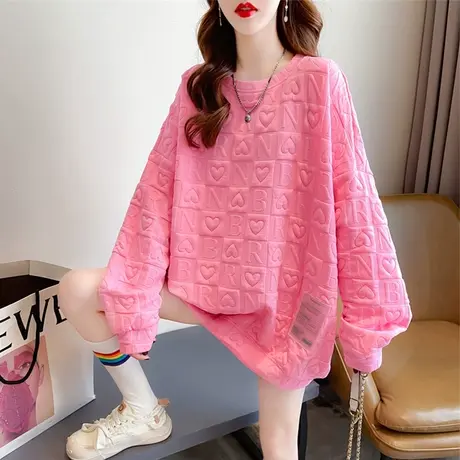 华夫格卫衣女春秋韩版宽松薄款早秋大码设计感小众ins上衣外套潮图片