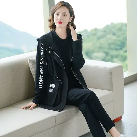 简涵大码女装秋季新款马夹胖妹妹高级感黑色显瘦时尚洋气马甲外套图片