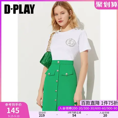 DPLAY夏新ins风钉钻金属扣圆领短袖休闲T恤商品大图